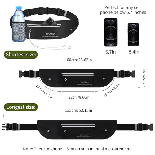 Men Women Slim Running Belt Fanny Pack,Zipper Waterproof Running Waist Pack,Ultra Light Reflective Phone Holder,Sport Workout Exercise Belt Bag for Running Walking Cycling Camping Gym (GSP1198-Black) - color: GSP1198-Black