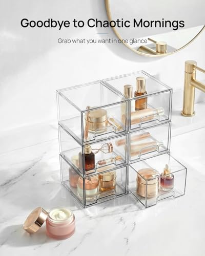 Vtopmart 4 Pack Small Clear Stackable Storage Drawers, Fits Narrow Spaces - style: 4pack-Clear