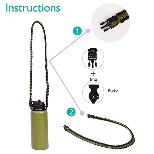 Wongeto Paracord Handle Carrier Holder with Shoulder Strap,Compatible with Hydro Flask Wide Mouth Water Bottles - color: Armygreen