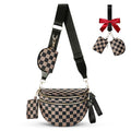 Cross Body Bag for Women Bum Bag Checkered Belt Bags Fanny Packs for Girls Travel Purse Fashion Waist Packs Crossbody Nylon Purse Trendy Shoulder Bags for Womens - color: Checkered Black Brown