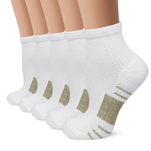 Iseasoo Ankle Compression Socks for Women Men, 5 Pairs Copper Running Socks - color: A02-5 White, size: Large-X-Large