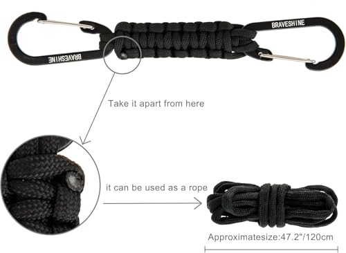 BRAVESHINE Paracord Keychain Carabiner Clip | D Ring Hanger Lanyard Hook - color: Green