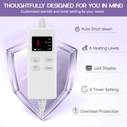 Heating Pad for Back Neck & Period Cramps, Auto Shut Off, Purple - color: Mineral Violet, size: 12'' x 24''