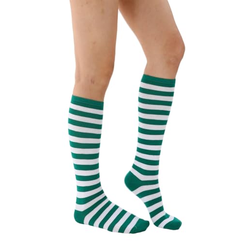 Women's Knee High Athletic Socks Casual Stripes Tube Socks Outdoor Sport Socks - color: Thin Green+white Stripe