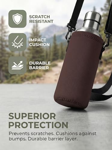 AUPET Water Bottle Sling Bag Carrier Crossbody Sleeve,Insulated Neoprene Bottle Case Holder Pouch Cover 500ML/17oz with Shoulder Strap for Walking Women Men - color: Dark Cherry Brown