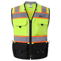 JKSafety Hi-Vis Unisex Surveyor Safety Vest Heavy Duty PPE Inner Pockets ANSI/ISEA Compliant - color: 188-yellowblack, size: X-Large
