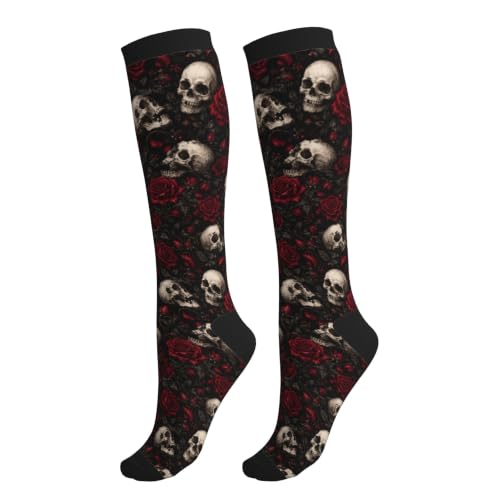 Compression Socks Women and Men 15-20mmHg-Circulation Support Socks for Athletic Running Cycling - color: Skull Rose