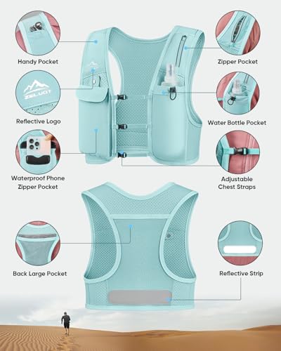 Zelvot Running Vest for Women Men, Touchscreen Phone Pocket - color: Light Blue, size: Medium-Large