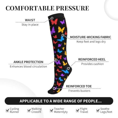 Compression Socks Knee High Circulation Support Socks For Women Men Athletic Running Hiking Cycling - color: Butterfly1