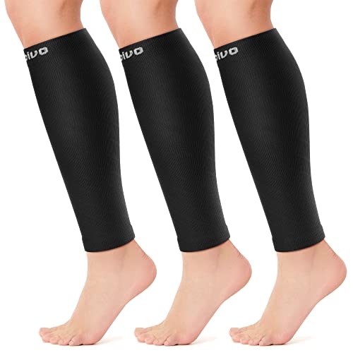 CAMBIVO Calf Compression Sleeve 3 Pairs Footless Compression Socks Running - color: Pure Black, size: Large-X-Large