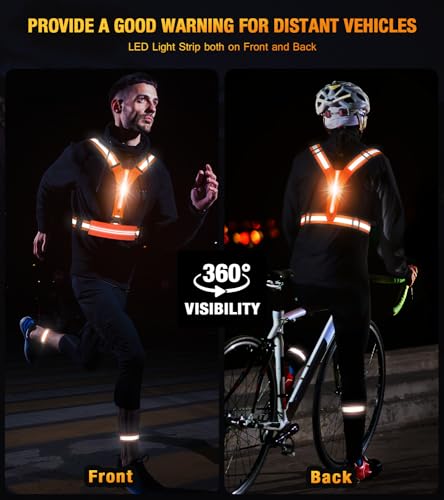 LED Reflective Vest Running Gear Set,USB Rechargeable Light Up Running Vest for Runners Night Walking with Waterproof Phone Bag,High Visibility Armband,Adjustable Waist&Shoulder for Men Women - color: Orange