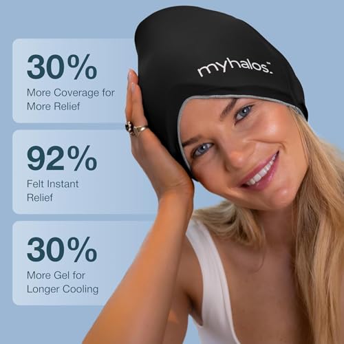 Myhalos® Migraine & Headache Relief Cap, 30% More Gel, Hot & Cold Ice Wrap - color: Black - Pack of 2