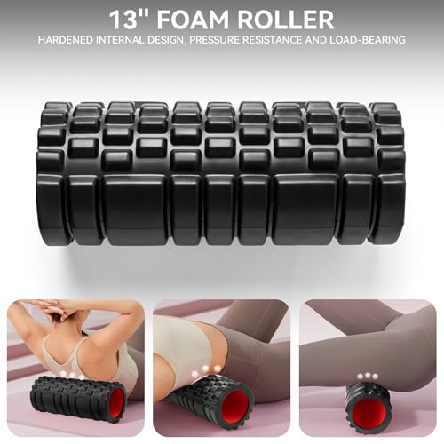 Krightlink 5-in-1 Foam Roller Set High Density Deep Tissue Muscle Massage - color: Pure Black