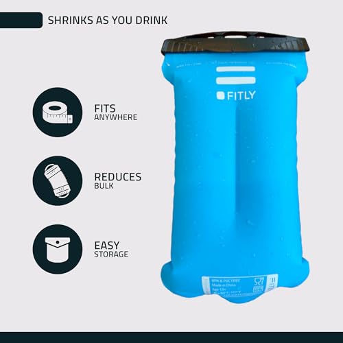 FITLY Soft Flask Running Water Bottle - Collapsible Hydration Flask - color: Blue, size: 60 Ounces