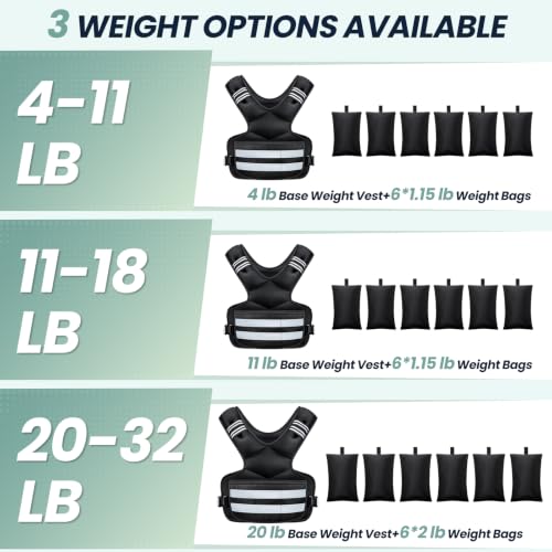 Adjustable Weighted Vest for Women and Men, 4-11lb/11-18lb/20-32lb Vest - size: 4-11 lbs