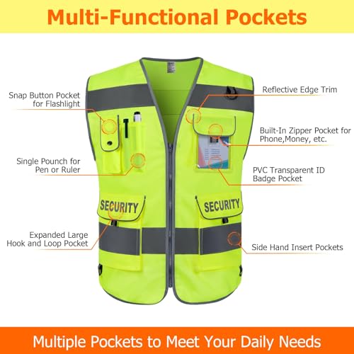 TCCFCCT Security Vest for Security Guard 9 Pockets Safety Vest, Yellow S - color: Yellow-bison 09, size: Small