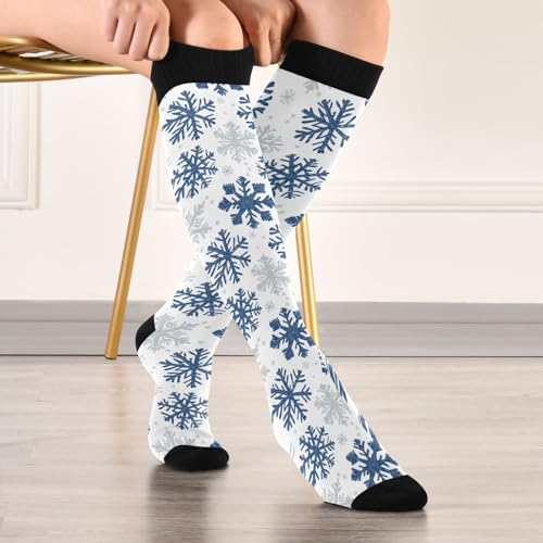 Snowflake Red Christmas Compression Sock for Women Men Funny Support Knee High Socks Running,Nurses,Travel - color: Sliver Blue Snowflake