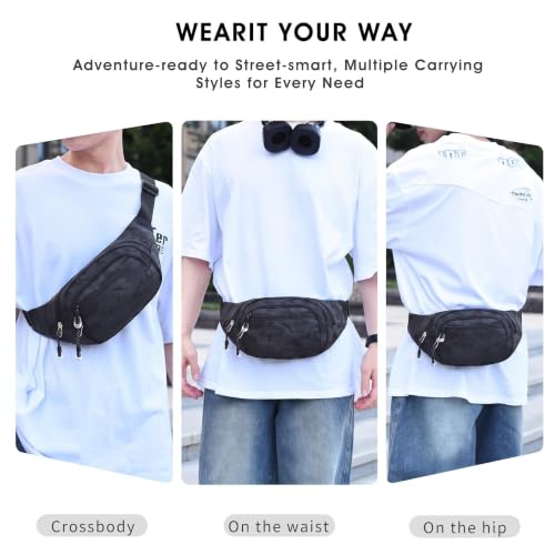 Large Fanny Pack for Men Women NSYOOMH, Crossbody Waist Bag 5-Zipper Pocket - color: Camo Black