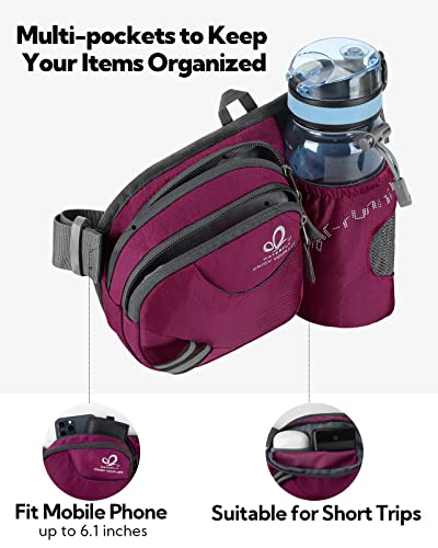 WATERFLY Fanny Pack Waist Bag: Waist Pack for Women Men with Water Bottle Holder Hiking Fanny Pack for Running Walking DogWalking Travel Cycling - color: pink