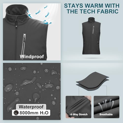 33,000ft Men's Windproof Lightweight Golf Vest Outerwear Sleeveless Jacket - color: Grey, size: XX-Large