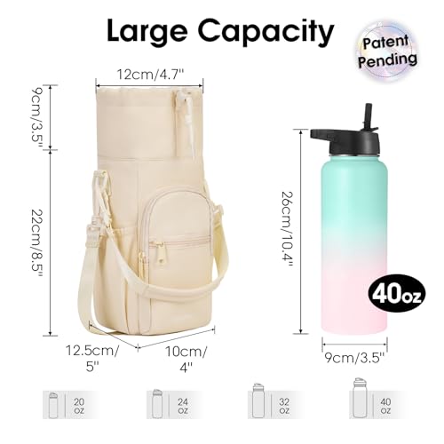 sportsnew 40oz Insulated Crossbody Water Bottle Sling Bag w/Phone Pocket - color: Beige