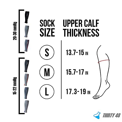 Thirty48 Graduated Calf Compression Sleeves 15-20 OR 20-30 mmHg | Maximize Fast Recovery by Increasing Oxygen to Muscles - color: Blue, size: Large