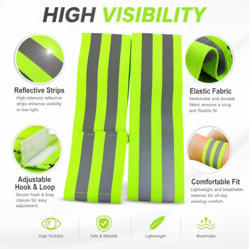 2pcs Reflective Leg Bands Adjustable Hook and Loop High Visibility Straps for Night Running Cycling Biking and Outdoor Sports, Green - color: Green