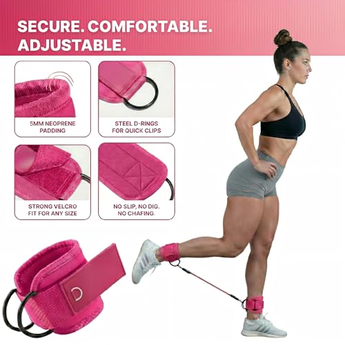 Ankle Resistance Bands with Cuffs, Glute Kickback Strap Set with 3 Ankle Straps & 5 Loop Bands for Women, Exercise Equipment for Legs and Butt Workout, Booty Builder for Hip, Home Gym Fitness