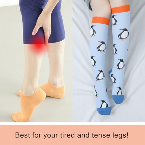 Junely Compression Socks for Women Knee High Stockings Funny Cute - color: A08penguin