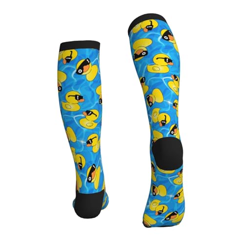 Avocado Compression Socks Women Men Knee High Stock for Running Work Support Nurses Travel - color: Duck