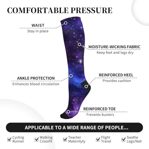 Compression Socks Women And Men For Nurses Travel Pregnancy Recovery Running Athletic - color: Galaxy Elements Purple Blue