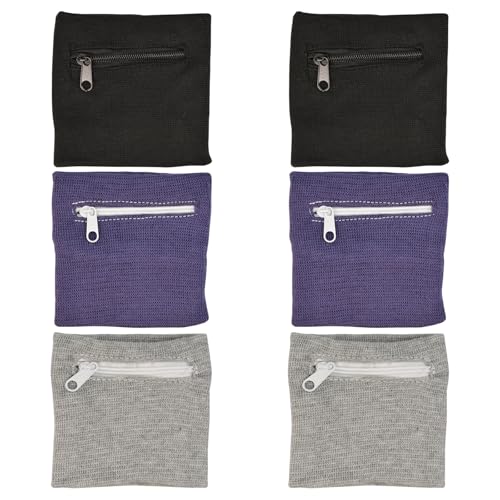 6Pcs Wrist Wallet with Zipper, Cotton Absorb Sweatband Zipper Wrist Pouch