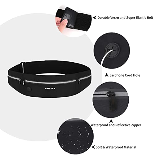 GUZACK Slim Running Belt for Phone 6.8'', Ultra Light Running Belts for Women/Men, Zipper Waterproof Running Waist Pack, Reflective Running Fanny Pack With 3 Separate pouch - color: Black