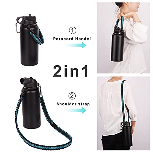 Wongeto Paracord Handle Carrier Holder with Shoulder Strap,Compatible with Hydro Flask Wide Mouth Water Bottles - color: Blue Flower