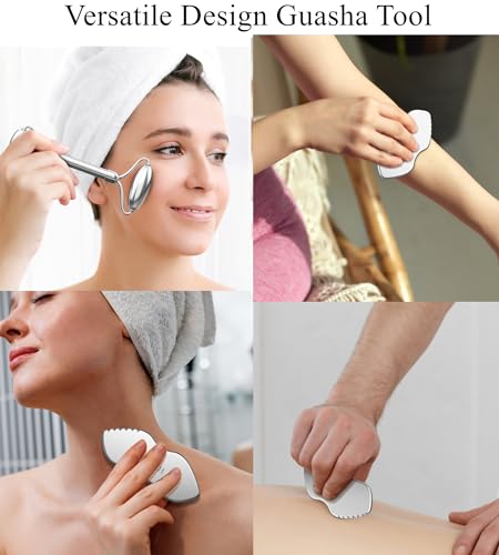 Stainless Steel Gua Sha Face Rollers&Acupuncture Pen - Metal Roller for Eyes & Neck, Anti-Aging Facial Massage Tools, Gua Sha Facial Tool Kit (JGS-2) - color: Jgs-2