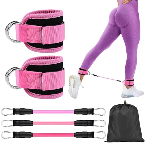 Ankle Resistance Bands with Cuffs, Elastic Resistance Band Set with Storage Bag Glutes Workout Equipment, Leg Butt Training Exercise Equipment for Kickbacks Hip