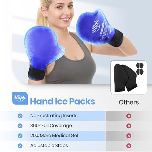 Hilph Hand Ice Pack Gloves for Pain Relief 2 Pack, Hot Cold Therapy Gloves