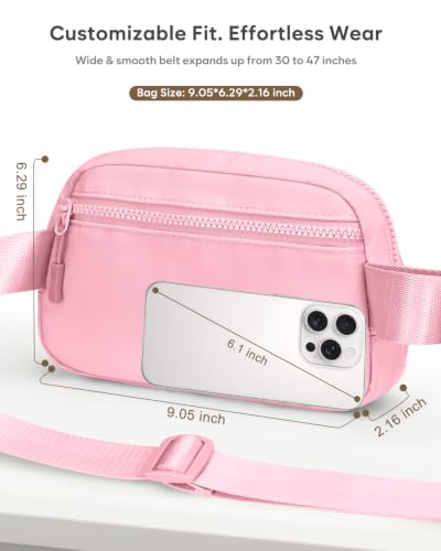 Pritent Fanny Packs for Women Crossbody Belt Bag With Zipper Back Pocket - color: Light Pink, size: Large