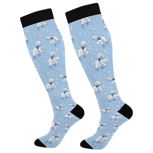 Snowflake Red Christmas Compression Sock for Women Men Funny Support Knee High Socks Running,Nurses,Travel - color: Poodle Dog