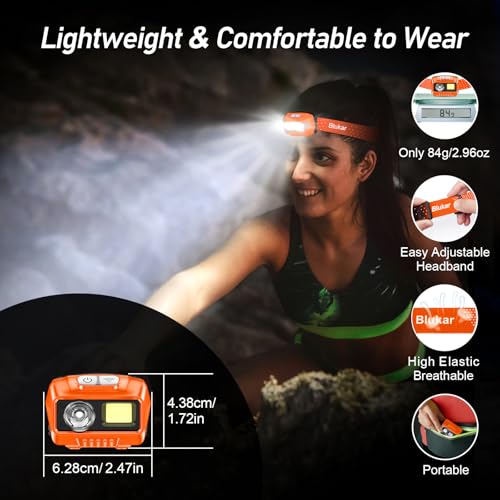 Blukar LED Headlamp Rechargeable, 2000L Super Bright Headlight Flashlight - color: Orange