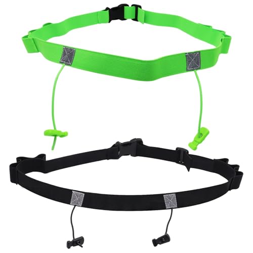 2Pcs Race Number Belt Triathlon Race Belt Running Bib Belts with 6 Energy Gel Loops for Triathalon Marathon Running and Cycling (Black/Green) - color: Black&green