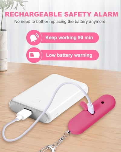 Personal Safety Alarm for Women - Waterproof Rechargeable Security Alarm - 140dB Extra Loud Siren with SOS Strobe Light - Self Defense Keychain for Women Girls Teens Seniors(Cherry) - color: Cherry