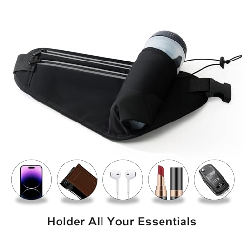 Slim Running Belt for Women Men,Runners Fanny Pack Phone Holder,Money Belt,Running Gear Accessories,with 3 Pockets (Light Black) - color: Light Black
