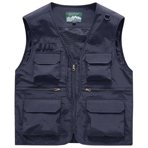 Men's Utility Fishing Cargo Vest Outdoor Lightweight Safari Travel Photo Vest Hiking Waistcoat With Multi Pockets - color: Blue, size: Medium