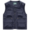 Men's Utility Fishing Cargo Vest Outdoor Lightweight Safari Travel Photo Vest Hiking Waistcoat With Multi Pockets - color: Blue, size: XX-Large