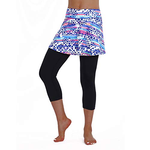 ANIVIVO Women Skirted Leggings Tennis Yoga Legging with Skirt - color: Colorful Skirt Capri, size: X-Large