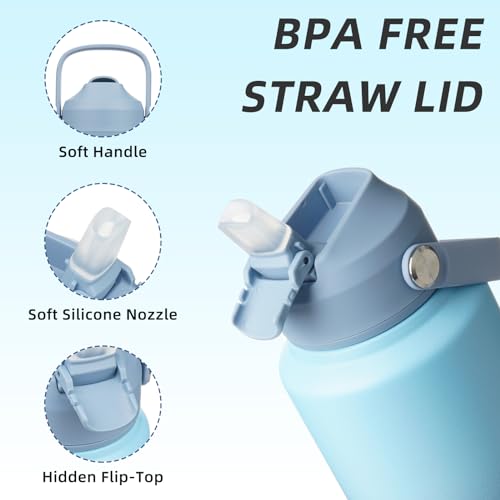 BJPKPK 32oz Insulated Water Bottle, Stainless Steel Bottle with Straw Lid - color: Sky, size: 32 Ounces