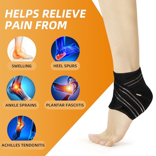 Ankle Brace, Compression Wrap for Sprains, Plantar Fasciitis & Achilles - color: A-Black, size: Large
