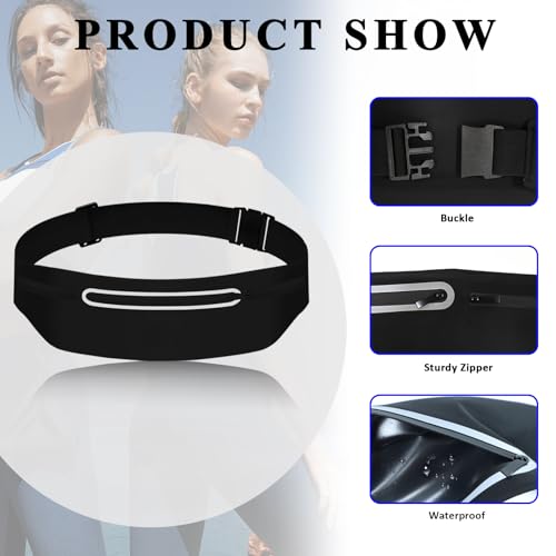 Fanny Packs for Women,Waterproof Fanny Pack for Men,Adjustable Running Belt Waist Pack Slim Expandable Pocket Belt Bag,iPhone Running Holder Cell Phone Elastic Waist Pouch Bag 3 Pockets Black - color: 01-Black with 3 Pockets