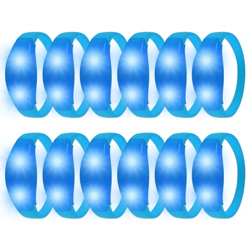 12 Pcs LED Glow Bracelets Sound Activated Flashing Light Up Bracelet for New Years Eve Glow in the Dark Party Supplies Christmas Party Favors Birthday Gift Carnival Concerts Night Events - color: Blue